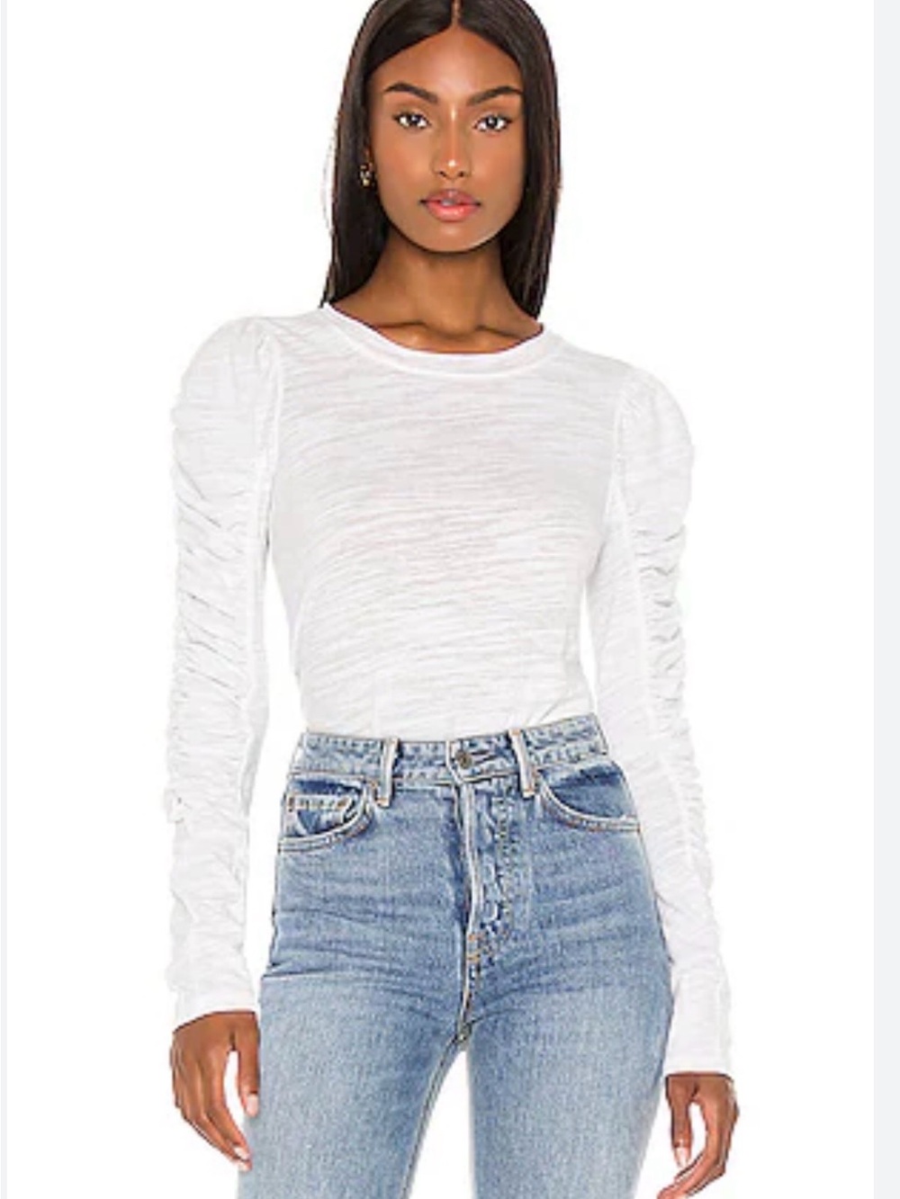 We The Free  Natasha Tee  Long Sleeve Top Women’s Ruched Sz XS Color Optic White